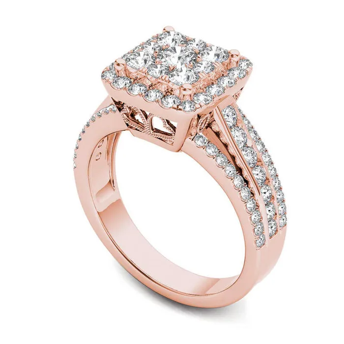 15 CT TW Composite Natural Diamond Cushion Frame Engagement Ring in Solid 14K Rose Gold Goldia Rings 15 CT TW Composite Natural Diamond Cushion Frame Engagement Ring in Solid 14K Rose Gold Goldia Rings