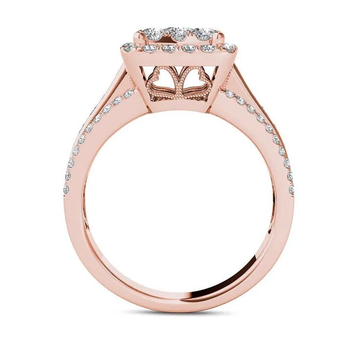 15 CT TW Composite Natural Diamond Cushion Frame Engagement Ring in Solid 14K Rose Gold Goldia Rings 15 CT TW Composite Natural Diamond Cushion Frame Engagement Ring in Solid 14K Rose Gold Goldia Rings