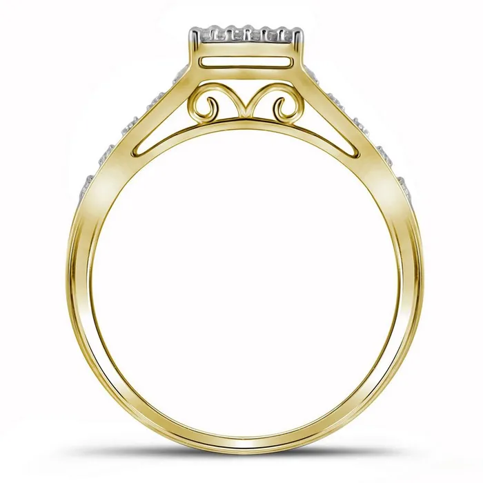 gndatlanta Rings 10k Yellow Gold Round Diamond Rectangle Cluster Bridal Engagement Ring 14 Cttw