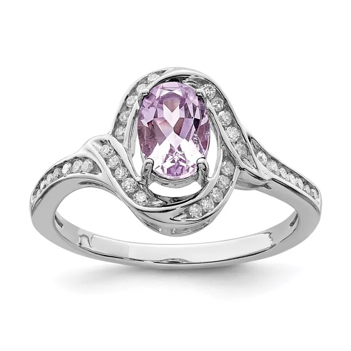 Goldia Sterling Silver Rhodium Pink Quartz u0026 Diamond Ring Rings