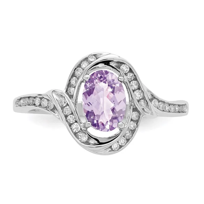 Goldia Sterling Silver Rhodium Pink Quartz u0026 Diamond Ring Rings