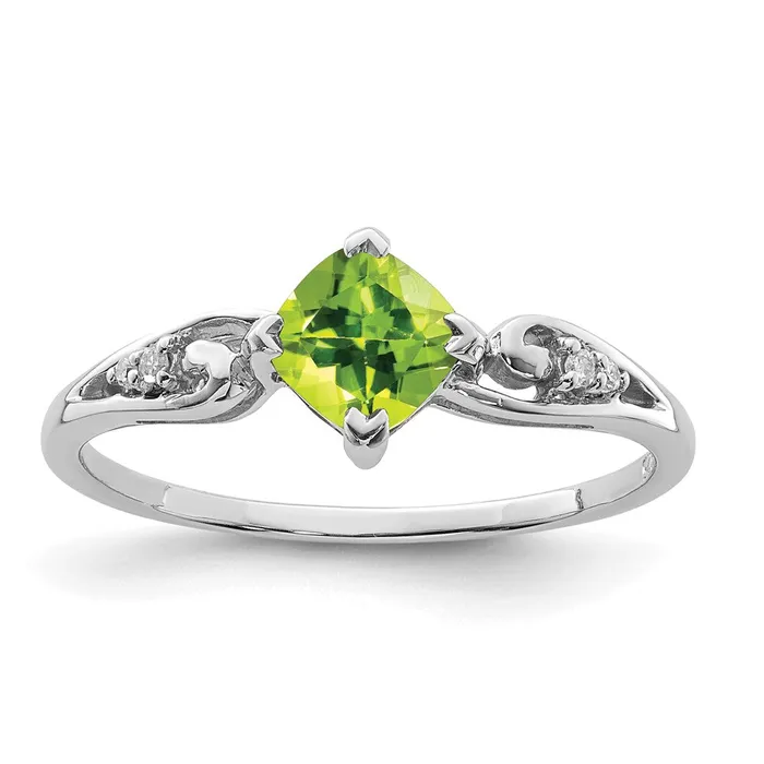 Goldia Sterling Silver Rhodium Plated Diamond and Peridot Cushion Ring Rings