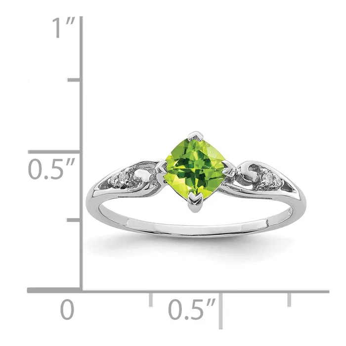 Goldia Sterling Silver Rhodium Plated Diamond and Peridot Cushion Ring Rings