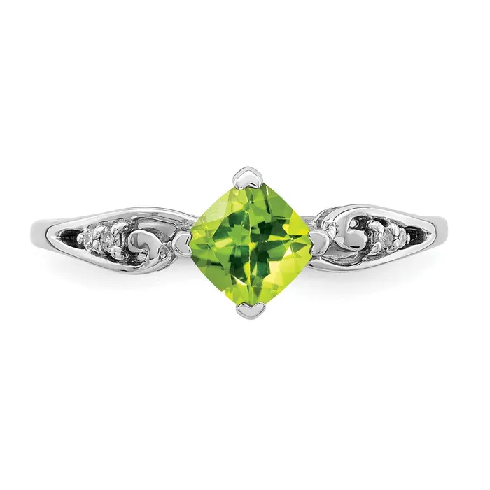 Goldia Sterling Silver Rhodium Plated Diamond and Peridot Cushion Ring Rings