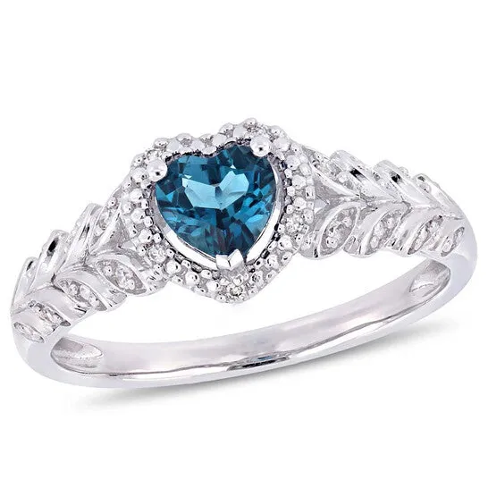 JMS always Rings Original Amour 12 CT TGW LondonBlue Topaz and Diamond Halo Heart Ring in 10k White Gold JMS005027 JMS always Rings Original Amour 12 CT TGW LondonBlue Topaz and Diamond Halo Heart Ring in 10k White Gold JMS005027