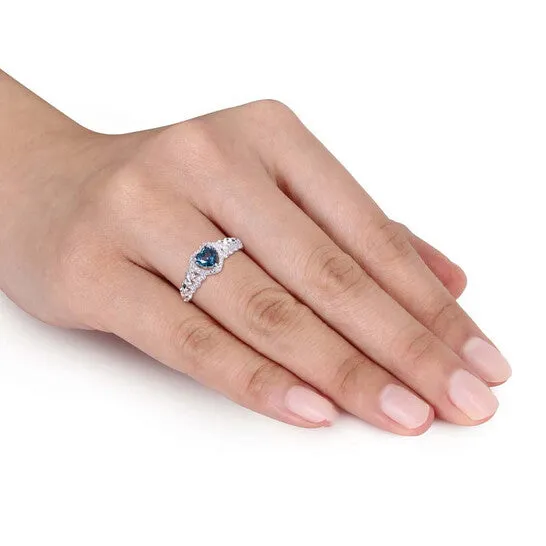 JMS always Rings Original Amour 12 CT TGW LondonBlue Topaz and Diamond Halo Heart Ring in 10k White Gold JMS005027 JMS always Rings Original Amour 12 CT TGW LondonBlue Topaz and Diamond Halo Heart Ring in 10k White Gold JMS005027