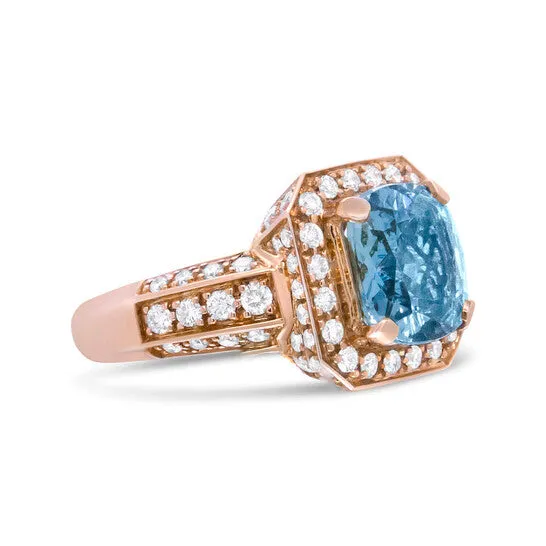 JMS always Rings Original Haus of Brilliance 18K Rose Gold 10x10mm Cushion Shaped Aquamarine and 1 18 Cttw Round Diamond Halo Ring FG Color VS1VS2 Clarity Ring Size 65