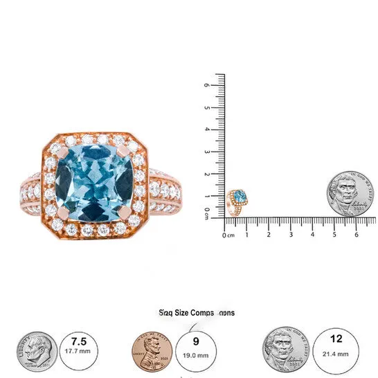 JMS always Rings Original Haus of Brilliance 18K Rose Gold 10x10mm Cushion Shaped Aquamarine and 1 18 Cttw Round Diamond Halo Ring FG Color VS1VS2 Clarity Ring Size 65