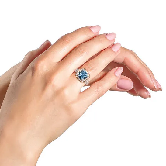 JMS always Rings Original Haus of Brilliance 18K Rose Gold 10x10mm Cushion Shaped Aquamarine and 1 18 Cttw Round Diamond Halo Ring FG Color VS1VS2 Clarity Ring Size 65