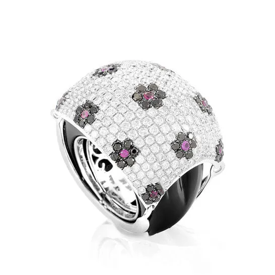 Original LB Exclusive 18K White Gold Floral Gemstone Pave Dome Ring JMS always Rings Original LB Exclusive 18K White Gold Floral Gemstone Pave Dome Ring JMS always Rings