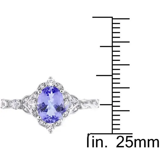 Original Oval Tanzanite White Sapphire and Diamond Accent Halo Ring JMS always Rings Original Oval Tanzanite White Sapphire and Diamond Accent Halo Ring JMS always Rings