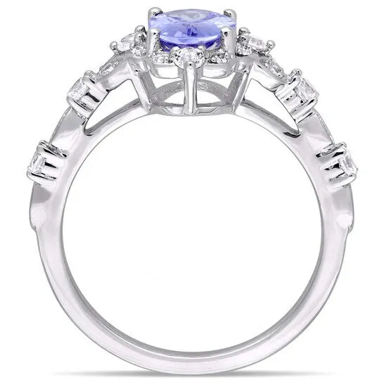 Original Oval Tanzanite White Sapphire and Diamond Accent Halo Ring JMS always Rings Original Oval Tanzanite White Sapphire and Diamond Accent Halo Ring JMS always Rings