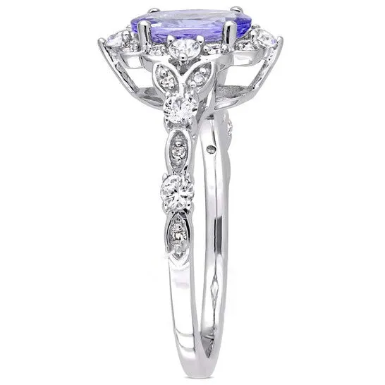 Original Oval Tanzanite White Sapphire and Diamond Accent Halo Ring JMS always Rings Original Oval Tanzanite White Sapphire and Diamond Accent Halo Ring JMS always Rings