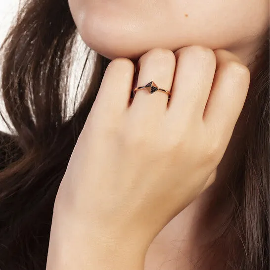 Original Sole du Soleil Lupine Collection Womens 18k RG Plated Black Stackable Pyramid Fashion Ring JMS always Rings