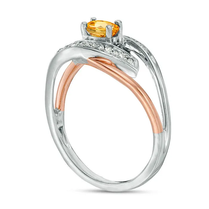 Oval Citrine and Natural Diamond Accent Split Shank Ring in Sterling Silver and Solid 10K Rose Gold Goldia Rings Oval Citrine and Natural Diamond Accent Split Shank Ring in Sterling Silver and Solid 10K Rose Gold Goldia Rings