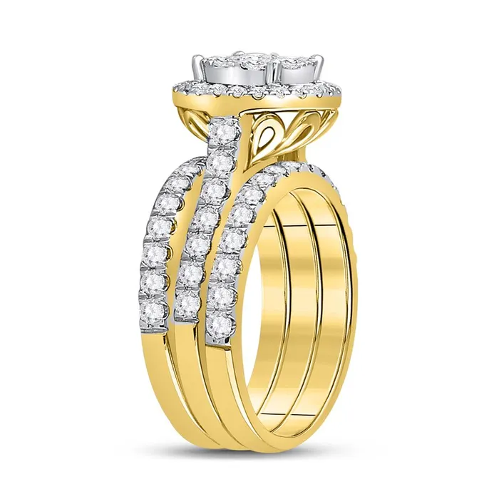 Rings gndatlanta 14k Yellow Gold Round Diamond Bridal Wedding Ring Set 2 Cttw Certified