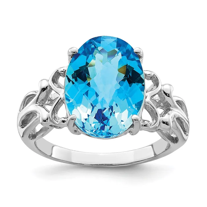Rings Goldia Sterling Silver Rhodium Oval CheckerCut Blue Topaz Gemstone Birthstone Ring Fine Jewelry Gift for Her