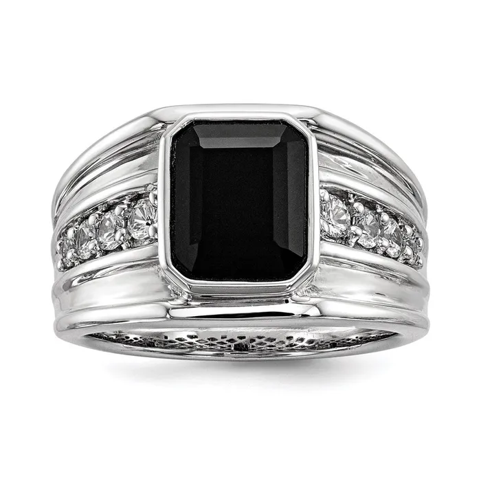 Rings Goldia Sterling Silver White Sapphire u0026 Onyx Square Mens Ring