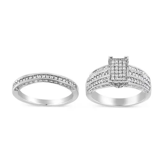 Rings Original Haus of Brilliance 925 Sterling Silver 34 Cttw Prong Set Round Diamond Composite Engagement Ring and Band Set JMS always Rings Original Haus of Brilliance 925 Sterling Silver 34 Cttw Prong Set Round Diamond Composite Engagement Ring and Band Set JMS always