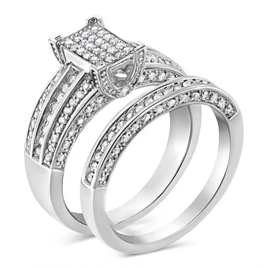 Rings Original Haus of Brilliance 925 Sterling Silver 34 Cttw Prong Set Round Diamond Composite Engagement Ring and Band Set JMS always