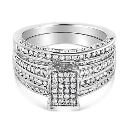 Rings Original Haus of Brilliance 925 Sterling Silver 34 Cttw Prong Set Round Diamond Composite Engagement Ring and Band Set JMS always