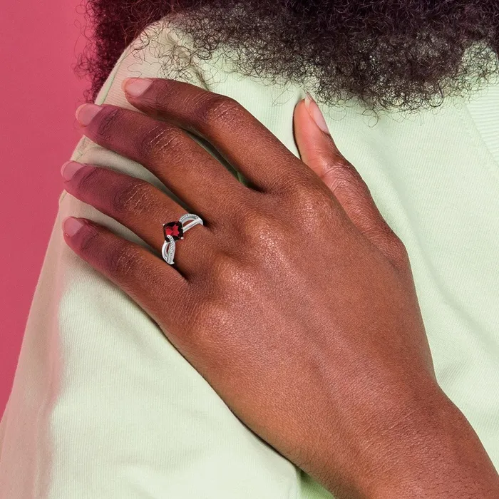 Sterling Silver Garnet and Diamond Ring Goldia Rings