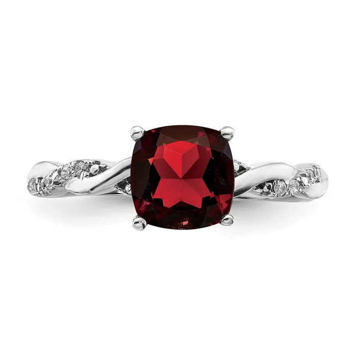 Sterling Silver Garnet and Diamond Ring Goldia Rings