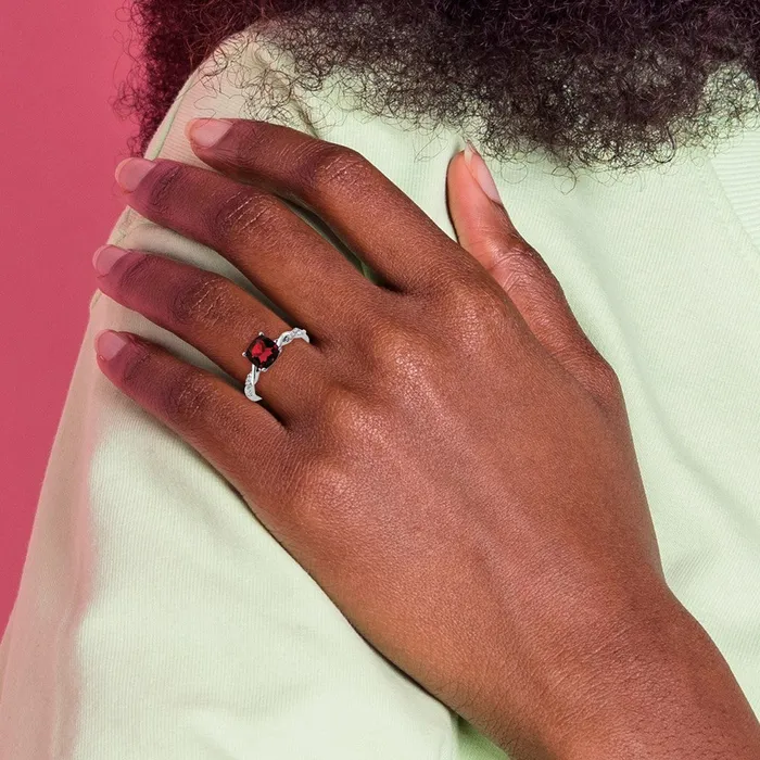 Sterling Silver Garnet and Diamond Ring Goldia Rings