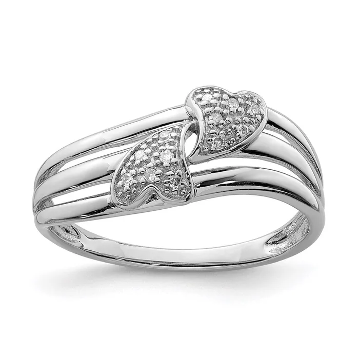 Sterling Silver Rhodium Plated Diamond Two Heart Ring Goldia Rings