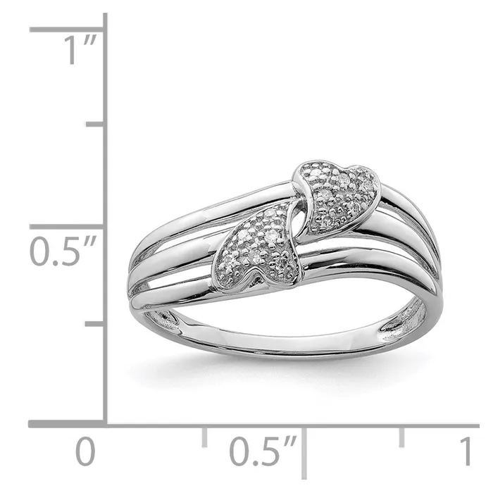 Sterling Silver Rhodium Plated Diamond Two Heart Ring Goldia Rings