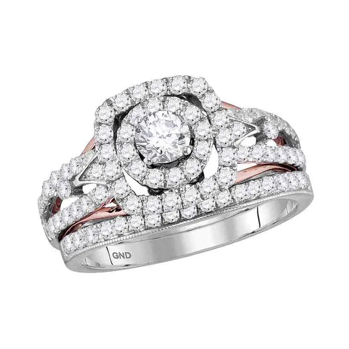 14kt two tone gold womens round diamond bridal wedding engagement ring band set 1 15 cttw117467 North Arrow Shop Rings
