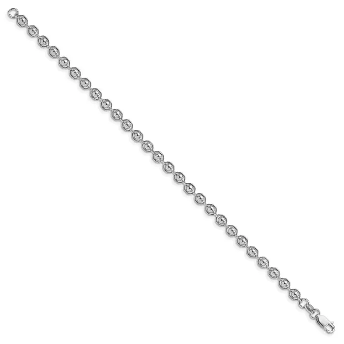 Bracelets Sterling Silver Rhodiumplated Polished Beaded Bracelet TreasureFineJewelers