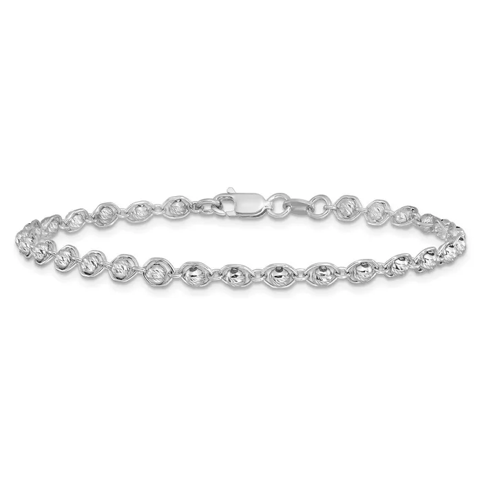 Bracelets Sterling Silver Rhodiumplated Polished Beaded Bracelet TreasureFineJewelers