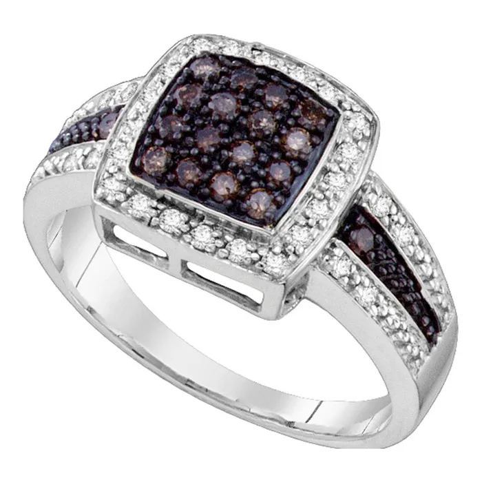 North Arrow Shop Rings 14kt white gold womens round brown color enhanced diamond cluster ring 12 cttw65354
