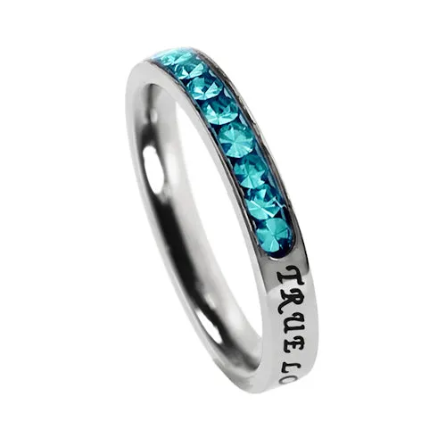 North Arrow Shop Rings Christian True Love Waits Ring December Birthstone Turquoise CZ Stainless Steel