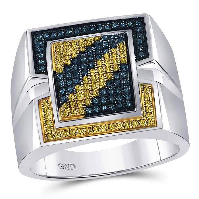 North Arrow Shop sterling silver mens round blue yellow color enhanced diamond cluster ring 12 cttw59944 Rings