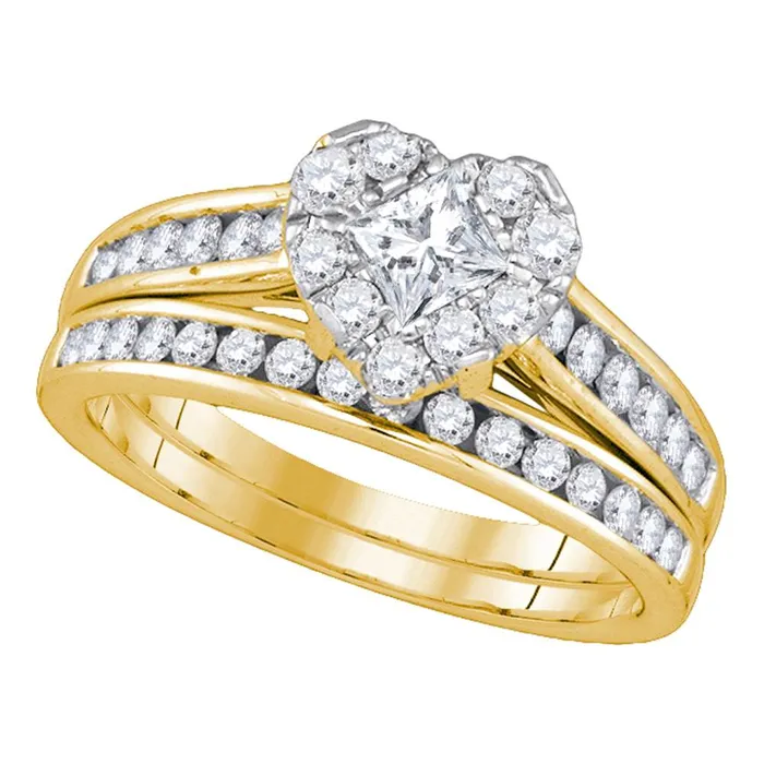 Rings North Arrow Shop 14kt yellow gold princess diamond heart bridal wedding engagement ring band set 1 14 cttw86819