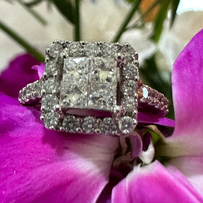 Rings ONeills Estate Jewelry 14 Karat White Gold Princess Round Diamond Ring 13000655