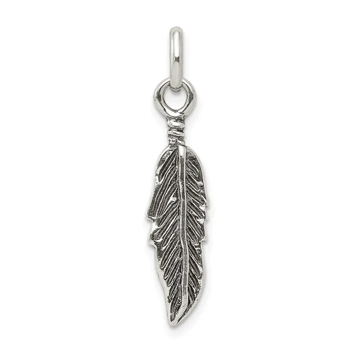 Sterling Silver Antiqued Feather Charm TreasureFineJewelers Rings