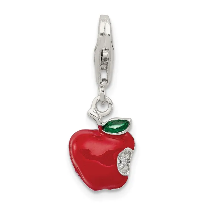 TreasureFineJewelers Rings Sterling Silver Red Enameled Apple Charm