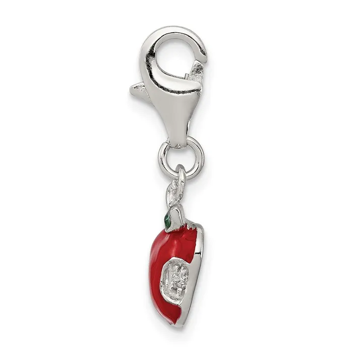 TreasureFineJewelers Rings Sterling Silver Red Enameled Apple Charm