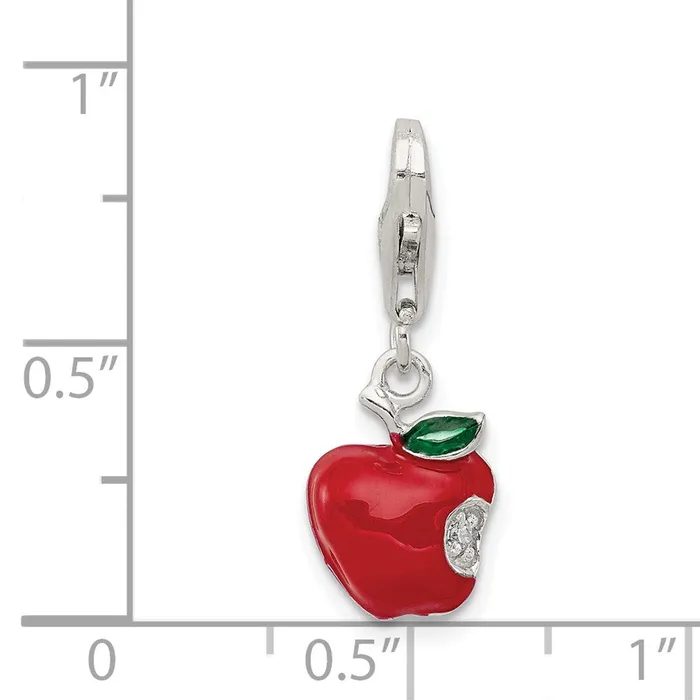 TreasureFineJewelers Rings Sterling Silver Red Enameled Apple Charm