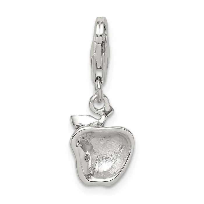 TreasureFineJewelers Rings Sterling Silver Red Enameled Apple Charm