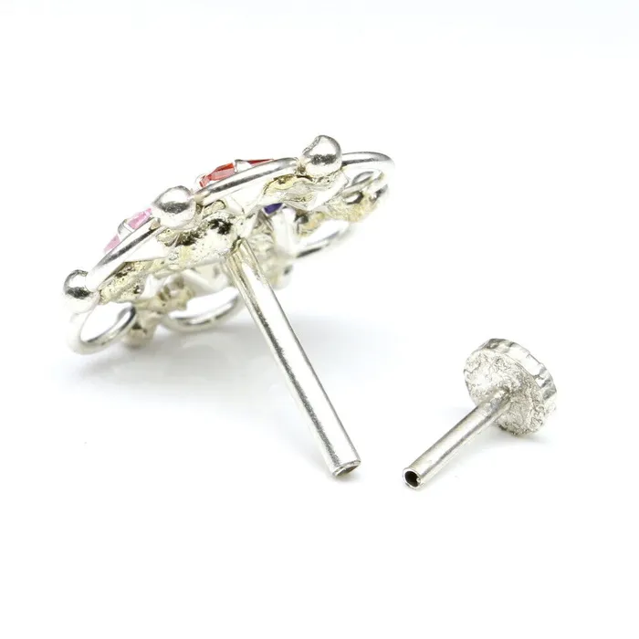 Wedding Real Silver Multicolor CZ Nose ring Push Pin Karizma Jewels Rings