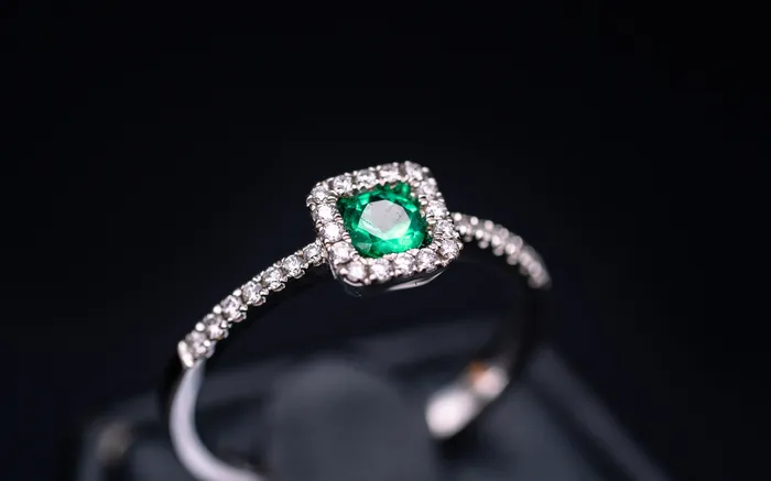 14k White Gold Emerald and Diamond Ring Quality Design Rings