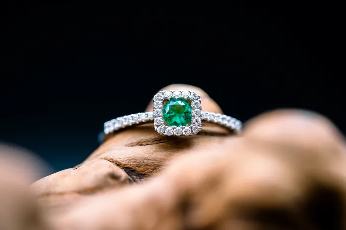 14k White Gold Emerald and Diamond Ring Quality Design Rings
