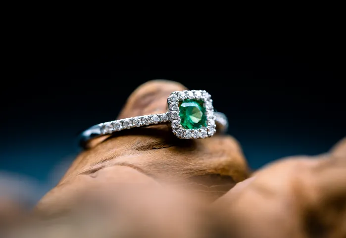 14k White Gold Emerald and Diamond Ring Quality Design Rings