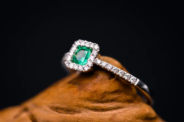 14k White Gold Emerald and Diamond Ring Quality Design Rings