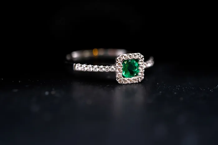14k White Gold Emerald and Diamond Ring Quality Design Rings