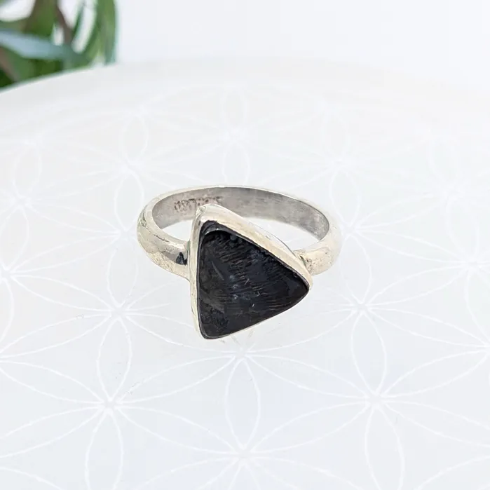 Bliss Crystals Rings Shungite Sz 8 Triangle SS Ring LV7217
